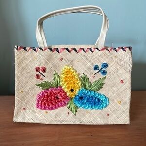 Vintage Floral Straw Purse Handbag